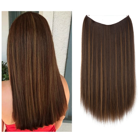 SARLA Synthetic No Clip Hair Extension Ombre Natural Fake False Long Straight Hairpiece Blonde Hair For Women