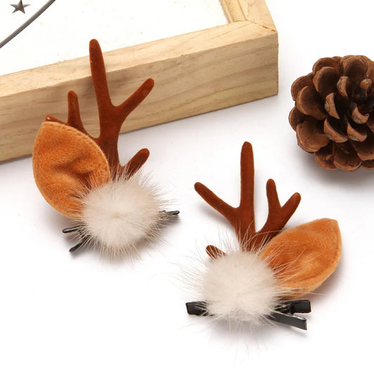 2pcs Christmas Reindeer Antlers Hair Clips Cute Deer Antlers Headbands Deer Ears Hairpins Christmas Hair Accessories
