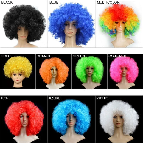Unisex Adult Various Coloured Rainbow Circus Curly Black Afro Curly Wig Adult Fancy Dress Disco