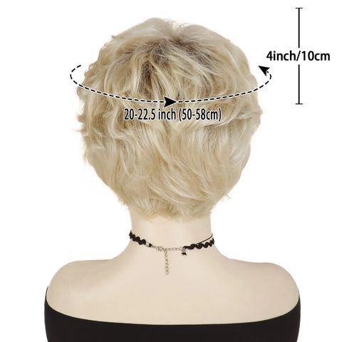 Short Wigs for Women Synthetic Hair Blonde Curly Wig with Bangs Ombre Blond Color Natural Mommy Wig for Daily Wear Pixie Cut Wig