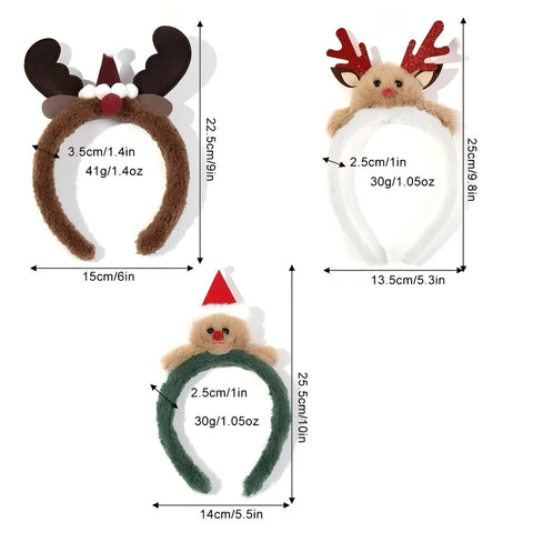 Winter Holiday Headbands,Cute Christmas Antler Hairbands for Women Girl Party Holiday Favors Photos Booth Hair Accessories