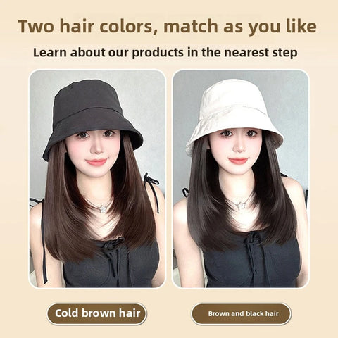 Hat Wig One-Piece Female Natural Fashion Sun-Proof Sun-Proof Bucket Hat Straight Hair Synthetic Wig Full-Head  wigs for women