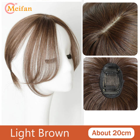 MEIFAN Synthetic Middle Part Topper Hairpiece with Bangs Clip-In Bangs Extension Natural Invisible Clourse Hairpiece for Women