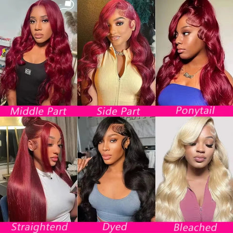 200 Density 99J Burgundy Body Wave Human Hair Wig 13x6 HD Lace Frontal Human Hair Wig Brazilian Remy 100% Human Hair For Women