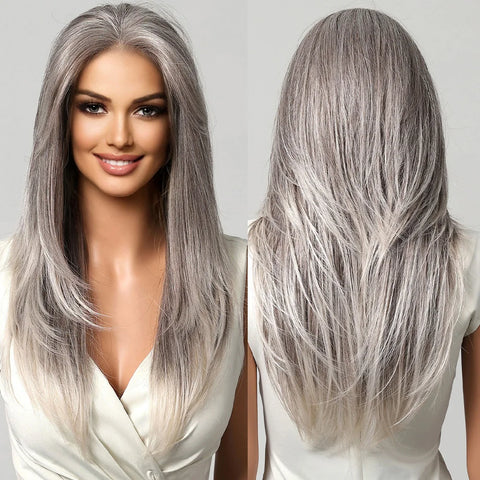 Long Straight Afro 13*6  Transparent Lace Frontal Synthetic Wigs Preplucked Brown Blonde Highlight Mixed Wig for Black Women Wig