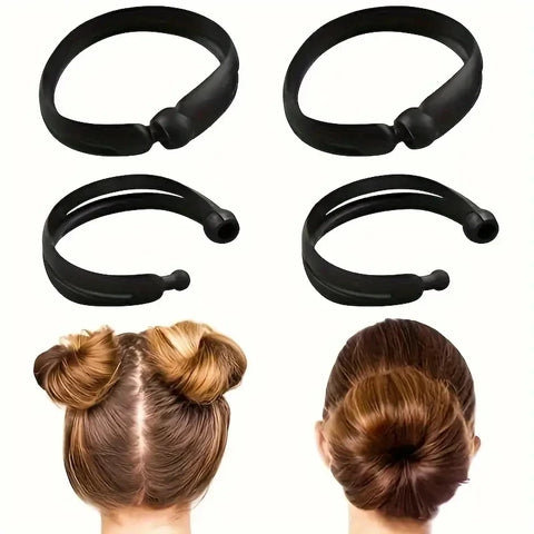4pcs Magic Twist Donut Bun Clip DIY Ponytail Hair Styling Tools Black Mushroom Head Hair Reel for Bobo and Ball Head Hairstyles