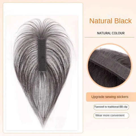 No Clip Toppers Human Hair Fringe Upgraded Magic Paste Hair Toppers Bangs for Women Fluffy Hair Cover Sparse Hair Seams Patches