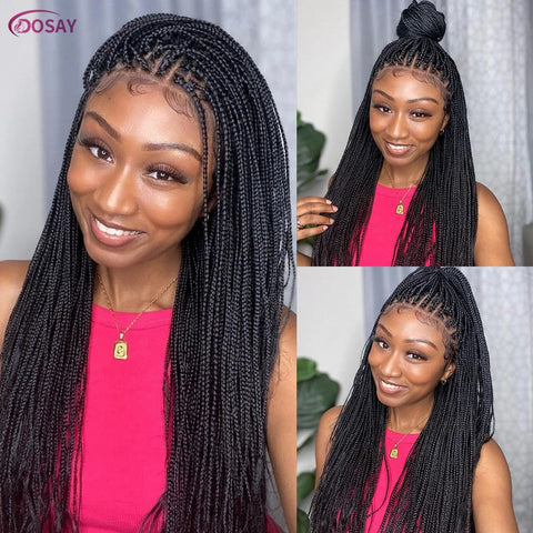 36Inch Synthetic Long Box Braided Wig Full Lace Straight Cornrow Braiding Wig Burgundy Knotless Cornrow Braid Wig With Baby Hair