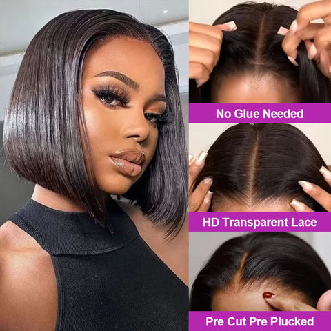 100% Human Hair Glueless Short Bob Wigs 13x6 Hd Lace Front Wig Frontal Vietnamese Multi Parting Braided Wear And Go Pre Plucked