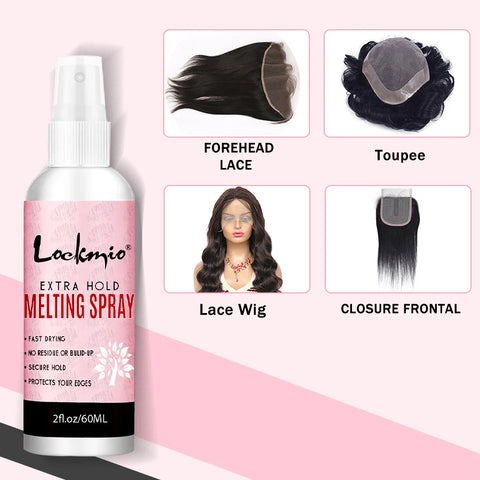 LOCKMIO Melting Spray Waterproof Lace Glue Adhesive Glue Remover & Brush Head Band Wig Installation Kit for Lace Wigs for Women