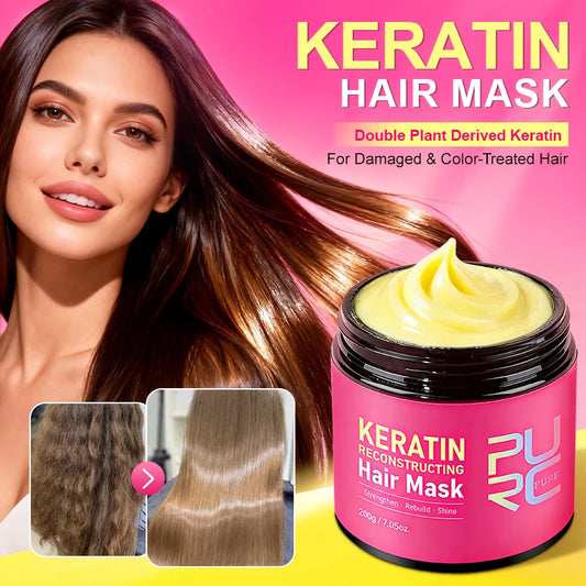 PURC Keratin Hair Mask Collagen Hair Treatment Mask Smoothing Straightening Nourish Repair Damaged Frizz Hair Care Product 200g