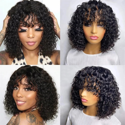 Sleek Jerry Curl Short Pixie Cut Bob Brazilian P4/27 Human Hair Wigs With Bang Natual Black Remy Highlight P1B/30 Ombre T1B/33