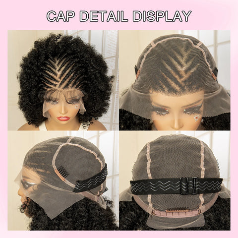 Full Lace Afro Braided Wig for Women African Wig Cornrow Braids Lace Wig with Baby Hair 8 Inch Short Kinky Curly Braid Wigs