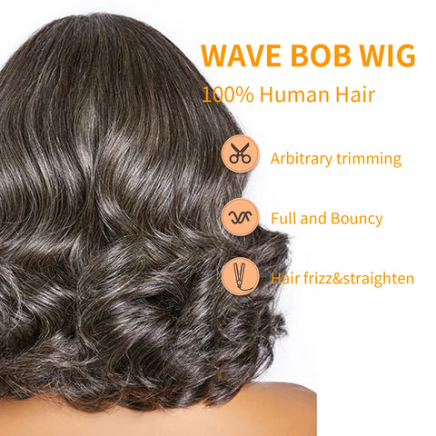 10Inch Salt and Pepper Loose Wave Lace Front Human Hair Wig Pre Plucked Short Bob Wigs Glueless Wigs Pre Plucked For Black Women