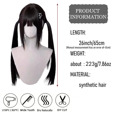 Synthetic wig Lolita cosplay double ponytail long straight hair anime game cosplay hair extensions Halloween Christmas dress up