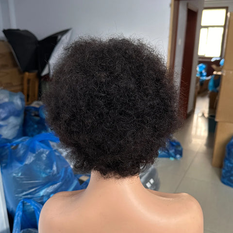 Afro kinky Curly Human Hair Wigs For Black Women Brazilian Hair Natural Black Full Machine Pixie Cut Fluffy Wig