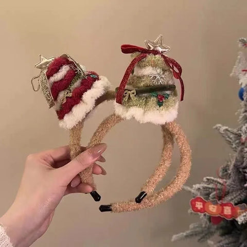 2025 New Christmas Decoration Headband Hair Clip Christmas Atmosphere Butterfly Knot Christmas Hat Hair Clip for Women