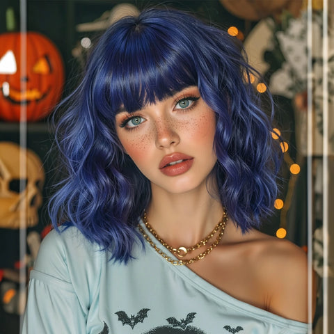 Christmas Short Curly Wavy Burgundy Wine Red Synthetic Wig Lolita Hair Wig with Bangs for Women Cosplay Party use Heat Resistant