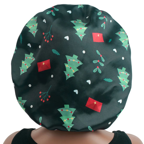 1pc Christmas Women'S Satin Sleep Cap with Elastic Wide Brim Soft Bonnet for Wigs & Hair, Comfortable Hair Cover Satin Bonnet