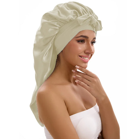 1/2/3pcs Satin Sleep Caps with Ribbon Tie - Black & Pink, Polyester Night Hats for Long Hair, Casual and Stylish Design