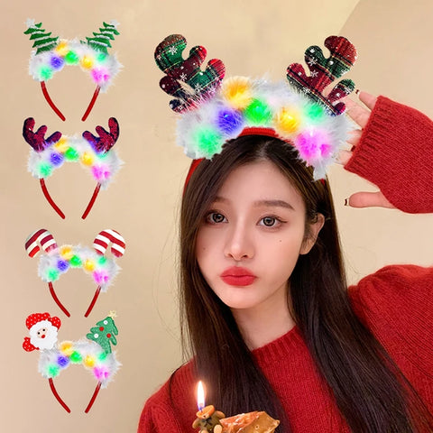 2025 Led Christmas Antler Headband Xmas Tree Hair Band with LED Lights Cosplay Headbands Party Christmas Hair Accessories