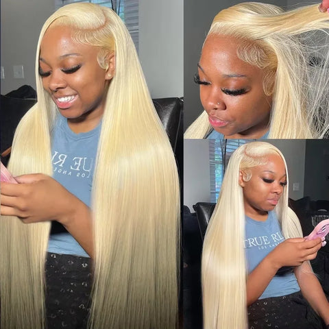300% Density HD Transparent 613 Blonde Straight 13x7 Lace Front Human Hair Wigs For Women Brazilian Lace Frontal Wig Pre Plucked