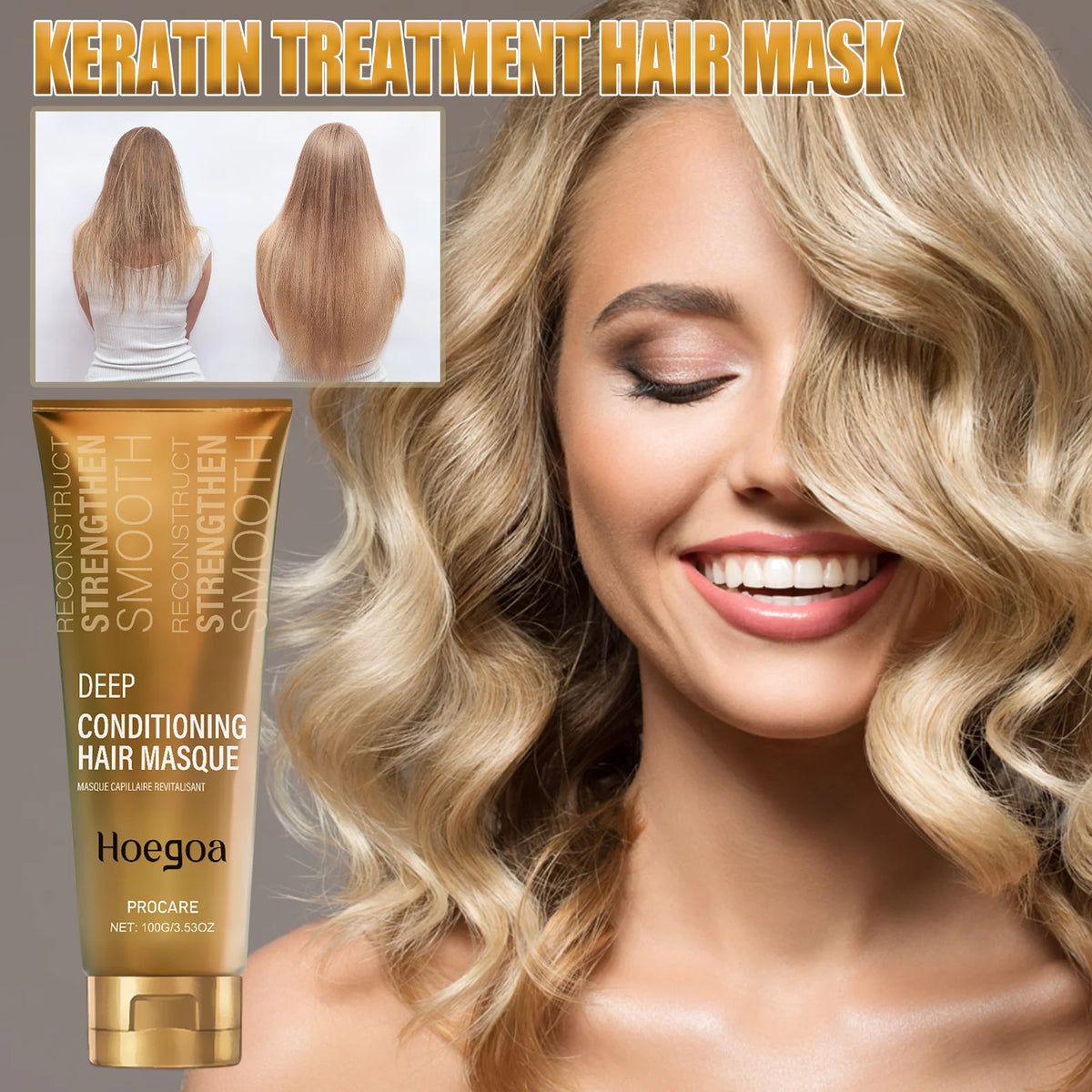 Keratin Hair Mask 100g Deep Conditioning Repair Damaged Hair Smooth Frizz Hydrate & Shine Hair Strengthening Professional Care