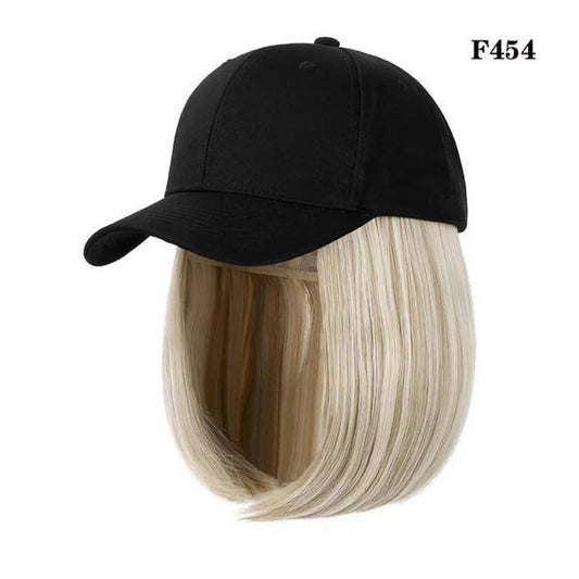 Synthetic Adjustable Black Hat Wigs Short Bob Straight Baseball Cap Wig Seamless Connection Hair Extensions for Women