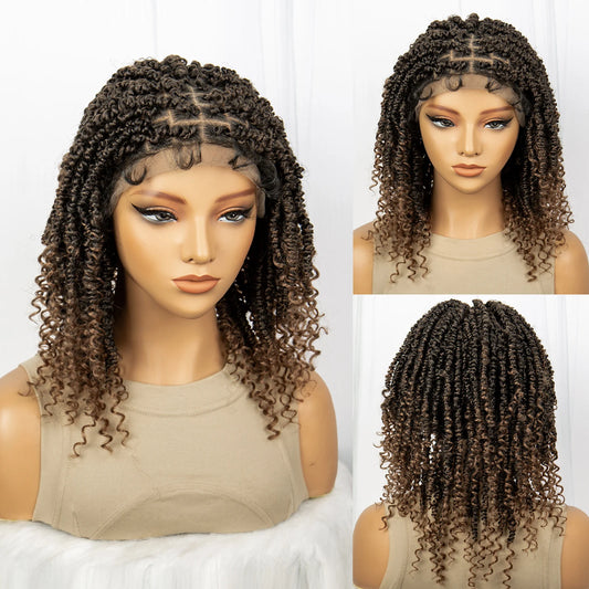 1B-27 Short Synthetic Twist Braided Wig for Black Women Knotless Passion Twist Braided Lace Wig Twist Spring Wig with Baby Hair