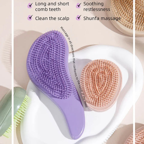 2pcs Magic Detanglng Hair Brush Set Scalp Massage Egg Shaped Wheat Straw Comb Anti-static Edge Hairbrush Salon Hair Styling Tool