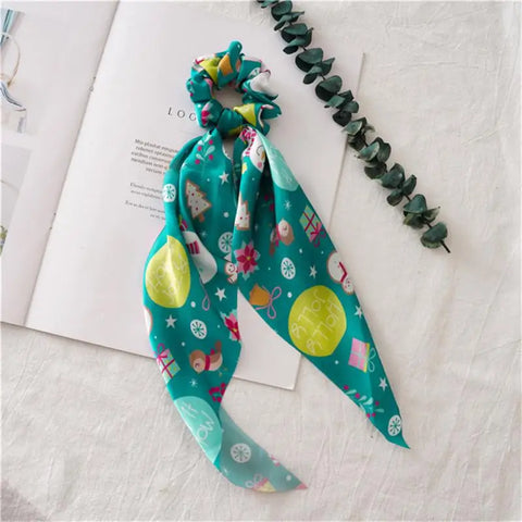 Santa Claus Bows Hair Scrunchies Long ribbon Ponytail Scarf Hair Tie Women Girls Elastic Hair Bands Christmas Hair Accessories