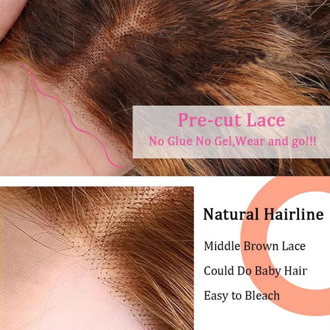 Highlight Glueless Curly Bob Wig Human Hair 100% Ready To Wear Water Wave Human Hair Wig Colored 100% Human Hair Lace Front Wig