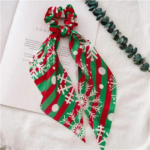 Santa Claus Bows Hair Scrunchies Long ribbon Ponytail Scarf Hair Tie Women Girls Elastic Hair Bands Christmas Hair Accessories
