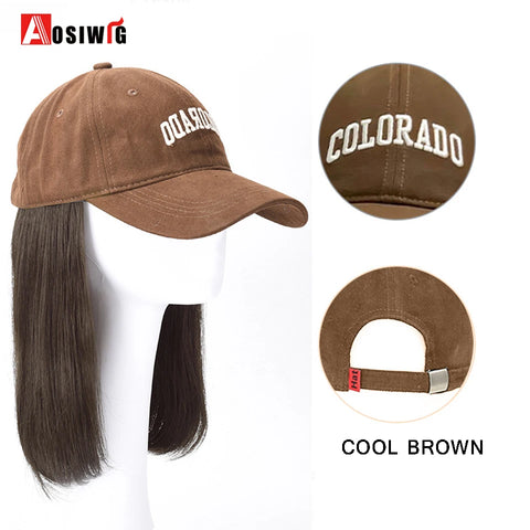 Long Wavy Synthetic Wig Baseball Rice White Cap With Hair Extensions Hat Wigs Natural Black Connect Wig Adjustable For Women