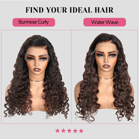 7x6 Chestnut Brown Highlights PartingMax Glueless Wig Straight Body Wave Water Wave Burmese Curly Closure HD Lace Long Curly Wig