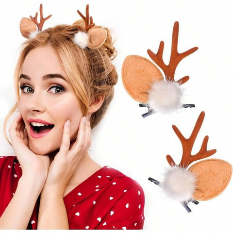 2pcs Christmas Reindeer Antlers Hair Clips Cute Deer Antlers Headbands Deer Ears Hairpins Christmas Hair Accessories