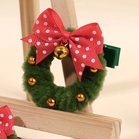 2Pcs Christmas Wreath Hair Clips With Bell Polka Dot Bow Hairpins Fluffy Barrette For Girls Christmas New Year Hair Accessories