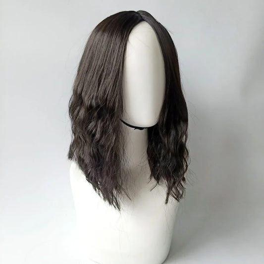 Brown synthetic wig - men's shoulder-length medium-length wavy hair fashionable high-temperature hairpiece