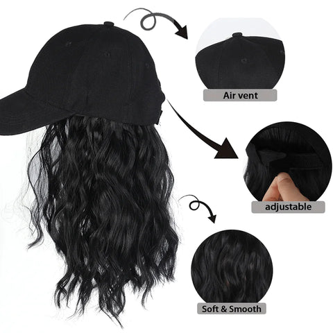 LUPU Synthetic Hat Wig for Women Wig Cap with Curly Hair Extensions Hat with Hair Wave Adjustable Baseball Hat Wigs