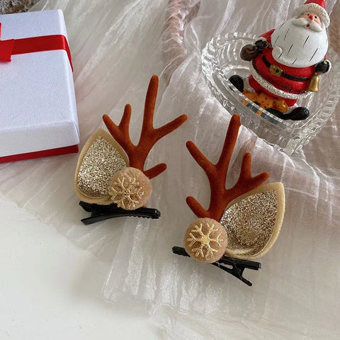 New Christmas Antler Hair Clips Deer Ear Hairpins Christmas Party Headbands Festival Pine Cones Hair Ball Hair Accessories