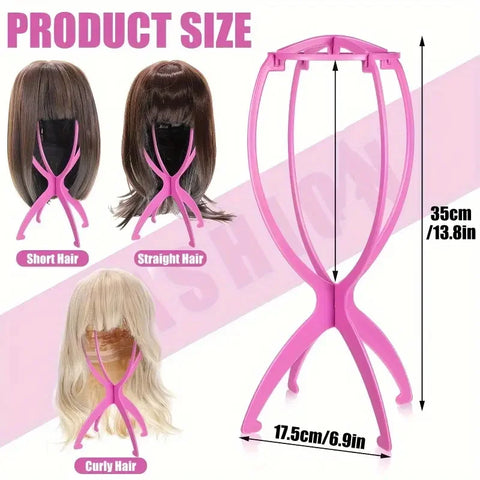 1pcs Black/Pink Color Collapsible Wig Stand Plastic Wig Holder Portable Folding For Styling Display Women Wig