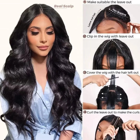 V Part Wig Human Hair Half Wig Body Wave 250 Density U Part Wig With Elastic Drawstring Wigs for Women on Sale No Glue Side Part