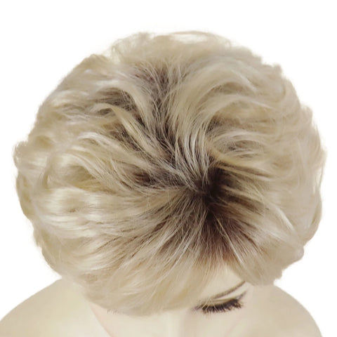 Short Wigs for Women Synthetic Hair Blonde Curly Wig with Bangs Ombre Blond Color Natural Mommy Wig for Daily Wear Pixie Cut Wig