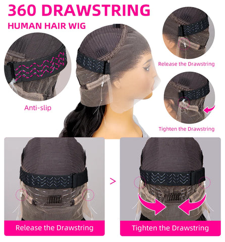 Invisi Strap 360 Full Glueless Lace Front Wigs Human Hair HD Straight Lace Frontal Wig Pre Plucked Drawstring Wig for Women