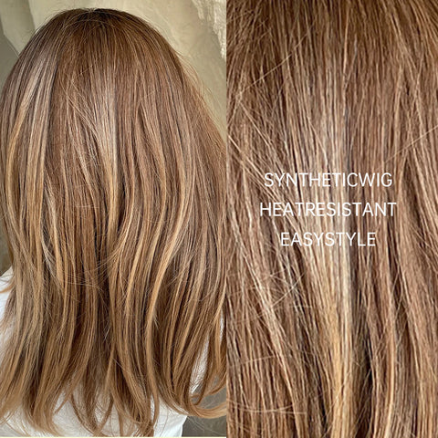 Long Straight Ombre Brown Synthetic Wigs with Bangs Brown Layered Wig Cosplay for Women Afro Daily Natural Hair Heat Resistant