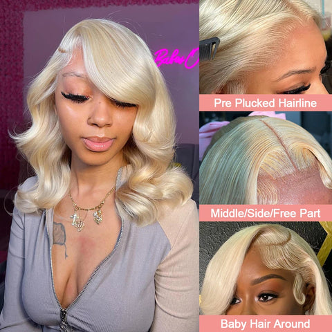 613 Blonde Body Wave Short Bob Human Hair Wig Water Wave 13x6 Hd Lace Frontal Wig Glueless Transparent Lace Front Human Hair Wig