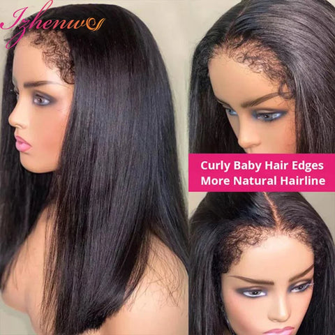 4C Edges Natural Hairline Wig 30 Inch Straight 13x4 360 Transparent Lace Front Human Hair Wigs With Curly Baby Hair Lace Wigs