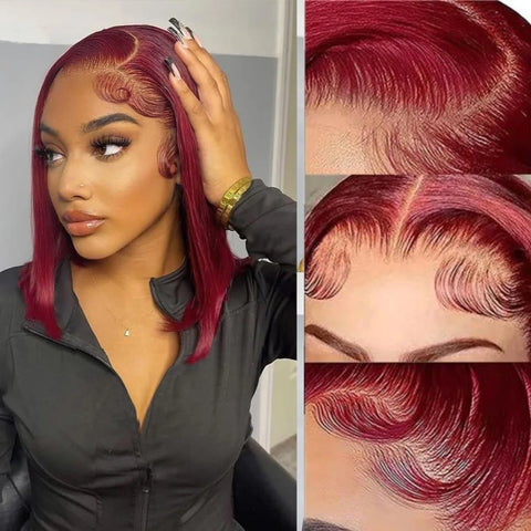 Burgundy Bob Wig Human Hair 13x4 Frontal Lace Straight 99J Short Human Hair Wigs Red Wig Front Human Hair Wig Colored Human Hair