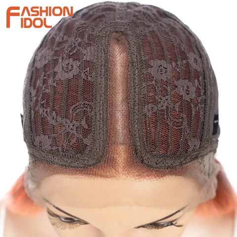 FASHION IDOL Lace Front Wig Synthetic 36 Inches Long Kinky Straight Wig Ombre Pink Cosplay Wigs For Women Party Daily Fake Hair