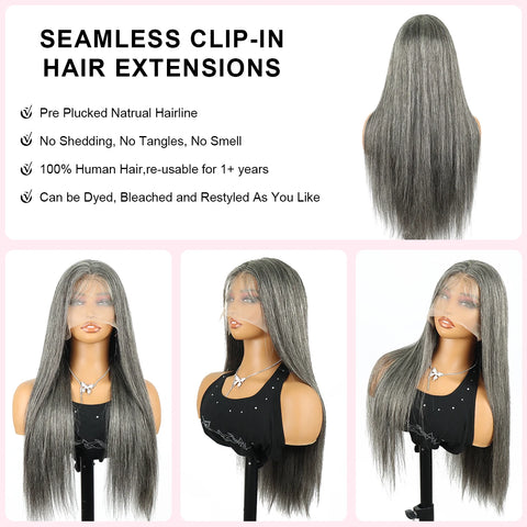200% Remy Salt And Pepper 13x6 HD Lace Frontal Wig 30 32 Inch Colored Bone Straight Lace Front Wigs 100 Human Hair Wig For Women